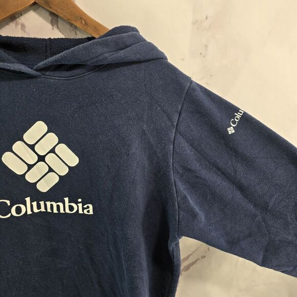 Columbia Hoodie Youth XL Navy White Spellout Sweatshirt Pullover Boys Trek Blue - Picture 11 of 12